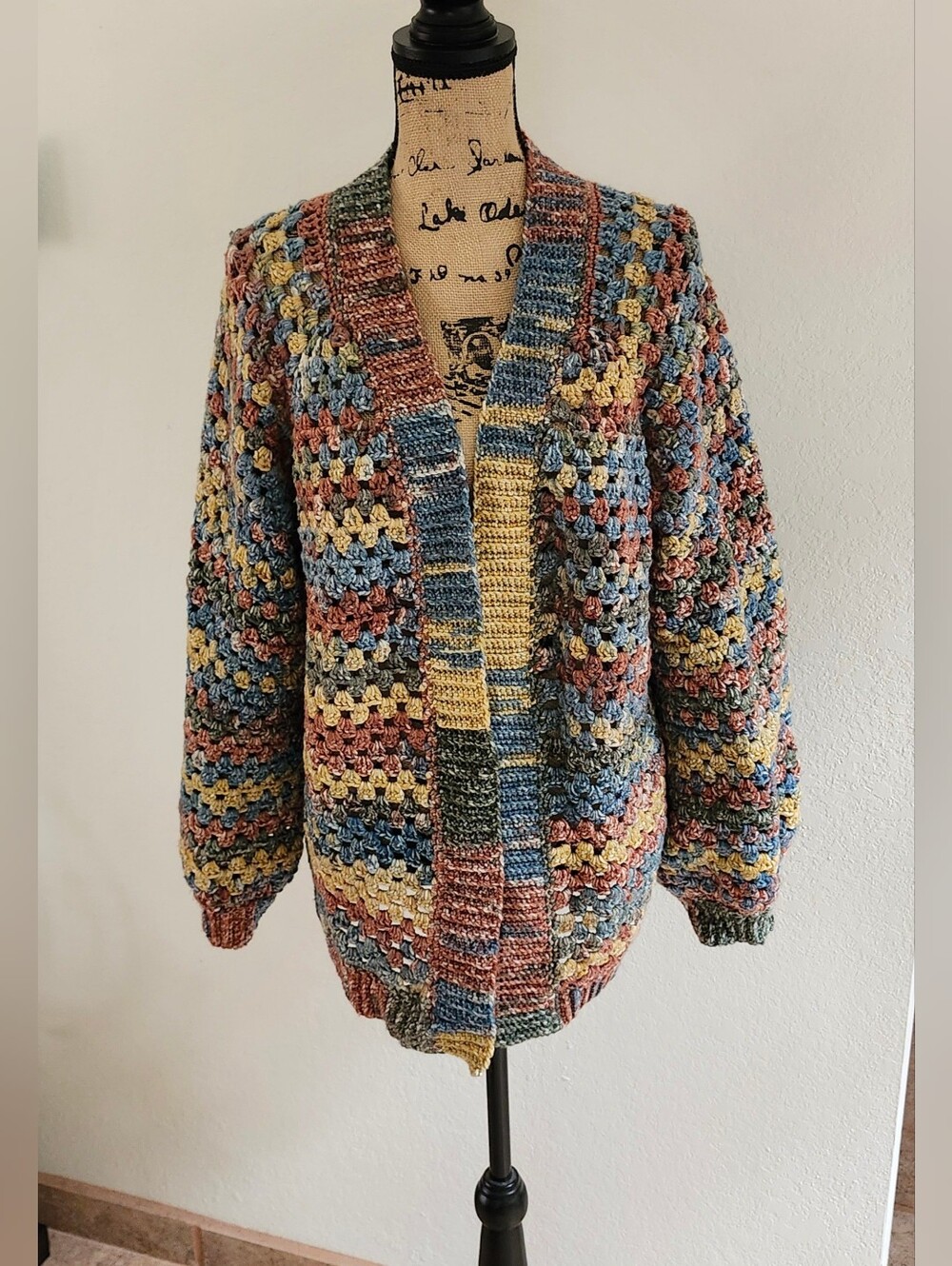 Handmade Knitted? Crochet? Open Front Cardigan Sz XL